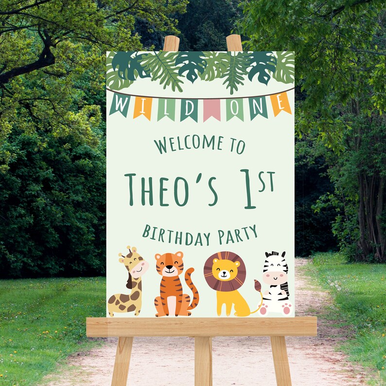 Personalised 1st Birthday Wild One Jungle Welcome Sign