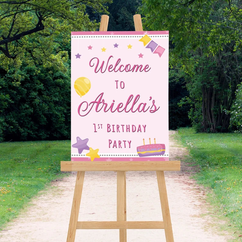 Personalised 1st Birthday Girl Welcome Sign
