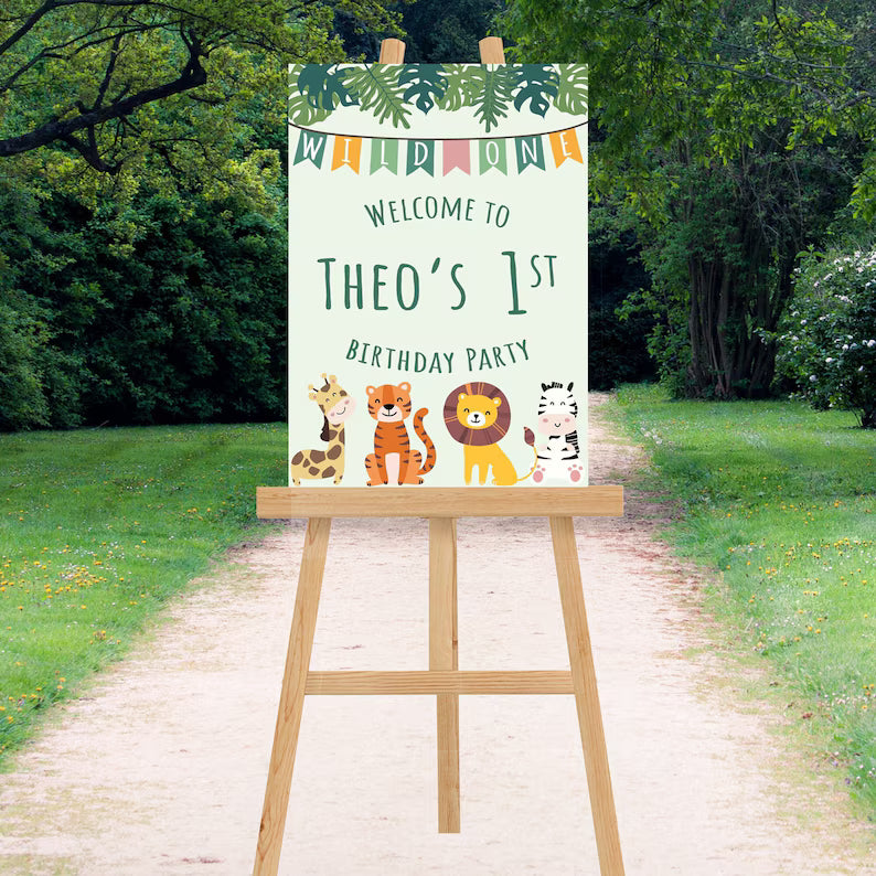 Personalised 1st Birthday Wild One Jungle Welcome Sign