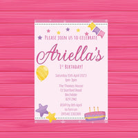 Personalised 1st Birthday Pink Invitations