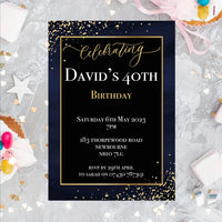 Personalised Age Birthday Navy and Black Confetti Invitation