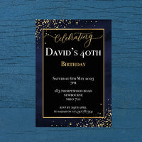 Personalised Age Birthday Navy and Black Confetti Invitation