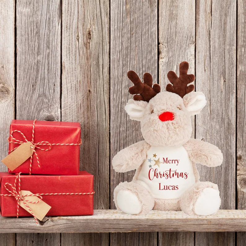 Personalised Reindeer Plush Soft Toy - Merry Christmas Monster Parties