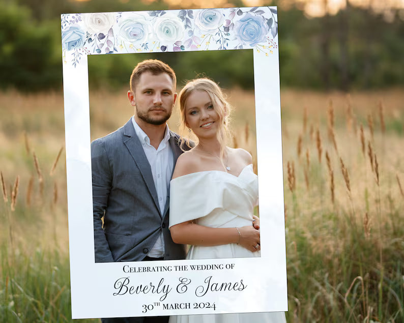 Personalised Wedding Blue Flower Selfie Frame