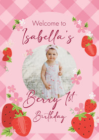 Personalised Strawberry 1st Birthday Photo Welcome Sign