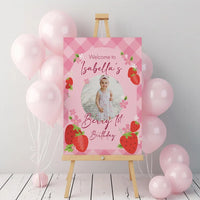 Personalised Strawberry 1st Birthday Photo Welcome Sign