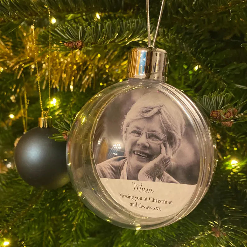 Personalised Missing You Photo Memorial Christmas Bauble