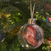 Personalised First Christmas Photo Bauble with Wreath Design