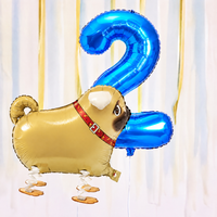 Pug Walking Balloon & Number Balloon Bunch (Choose 1–9 in Pink or Blue)