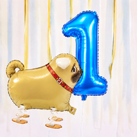 Pug Walking Balloon & Number Balloon Bunch (Choose 1–9 in Pink or Blue)