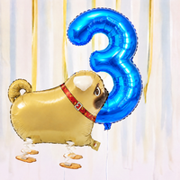 Pug Walking Balloon & Number Balloon Bunch (Choose 1–9 in Pink or Blue)