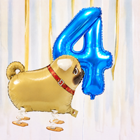 Pug Walking Balloon & Number Balloon Bunch (Choose 1–9 in Pink or Blue)