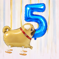 Pug Walking Balloon & Number Balloon Bunch (Choose 1–9 in Pink or Blue)