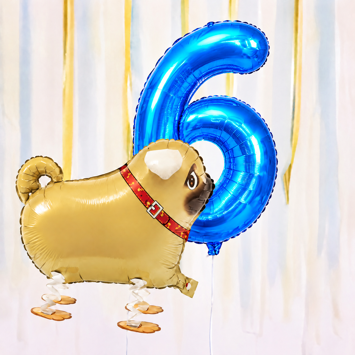Pug Walking Balloon & Number Balloon Bunch (Choose 1–9 in Pink or Blue)