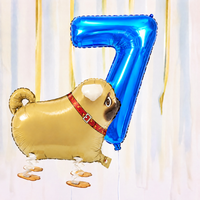 Pug Walking Balloon & Number Balloon Bunch (Choose 1–9 in Pink or Blue)