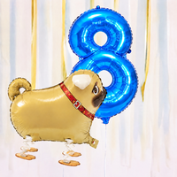 Pug Walking Balloon & Number Balloon Bunch (Choose 1–9 in Pink or Blue)