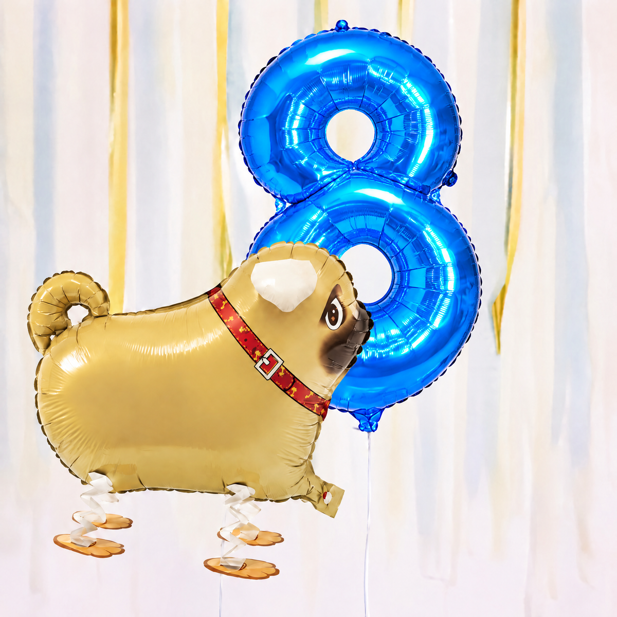Pug Walking Balloon & Number Balloon Bunch (Choose 1–9 in Pink or Blue)