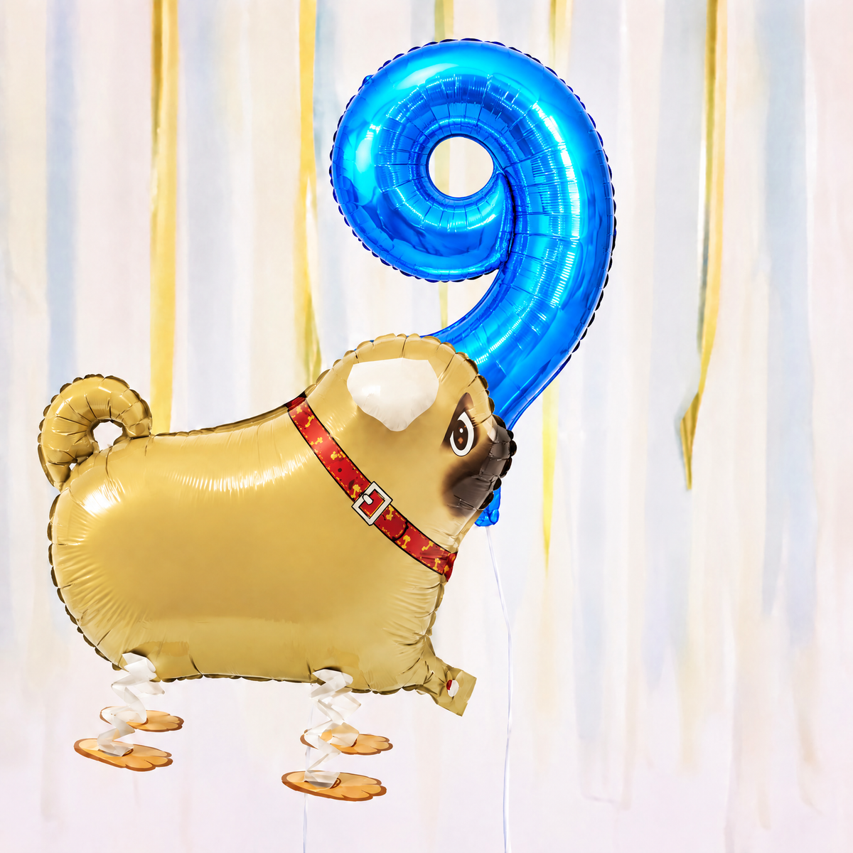 Pug Walking Balloon & Number Balloon Bunch (Choose 1–9 in Pink or Blue)
