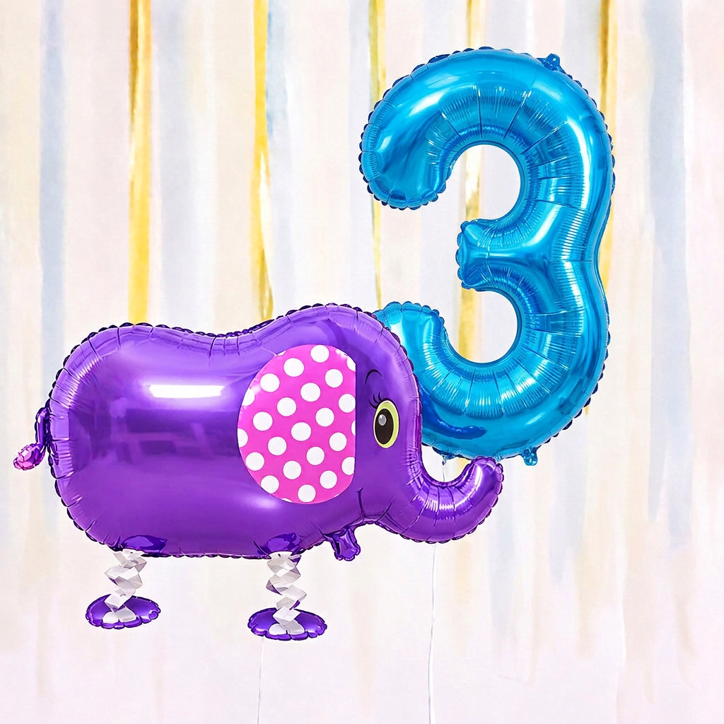 Personalised Elephant Walking Balloon & Number Balloon Bunch (Choose 1–9 in Pink or Blue)