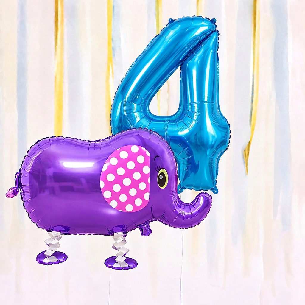 Personalised Elephant Walking Balloon & Number Balloon Bunch (Choose 1–9 in Pink or Blue)