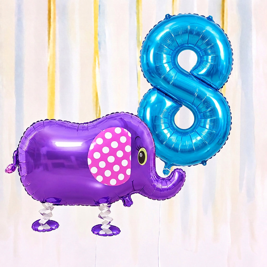 Personalised Elephant Walking Balloon & Number Balloon Bunch (Choose 1–9 in Pink or Blue)