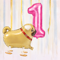 Pug Walking Balloon & Number Balloon Bunch (Choose 1–9 in Pink or Blue)