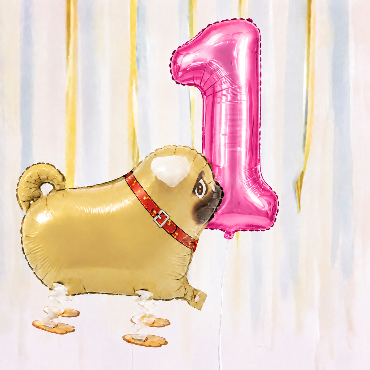 Pug Walking Balloon & Number Balloon Bunch (Choose 1–9 in Pink or Blue)