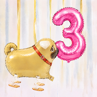 Pug Walking Balloon & Number Balloon Bunch (Choose 1–9 in Pink or Blue)