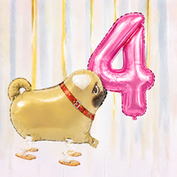 Pug Walking Balloon & Number Balloon Bunch (Choose 1–9 in Pink or Blue)