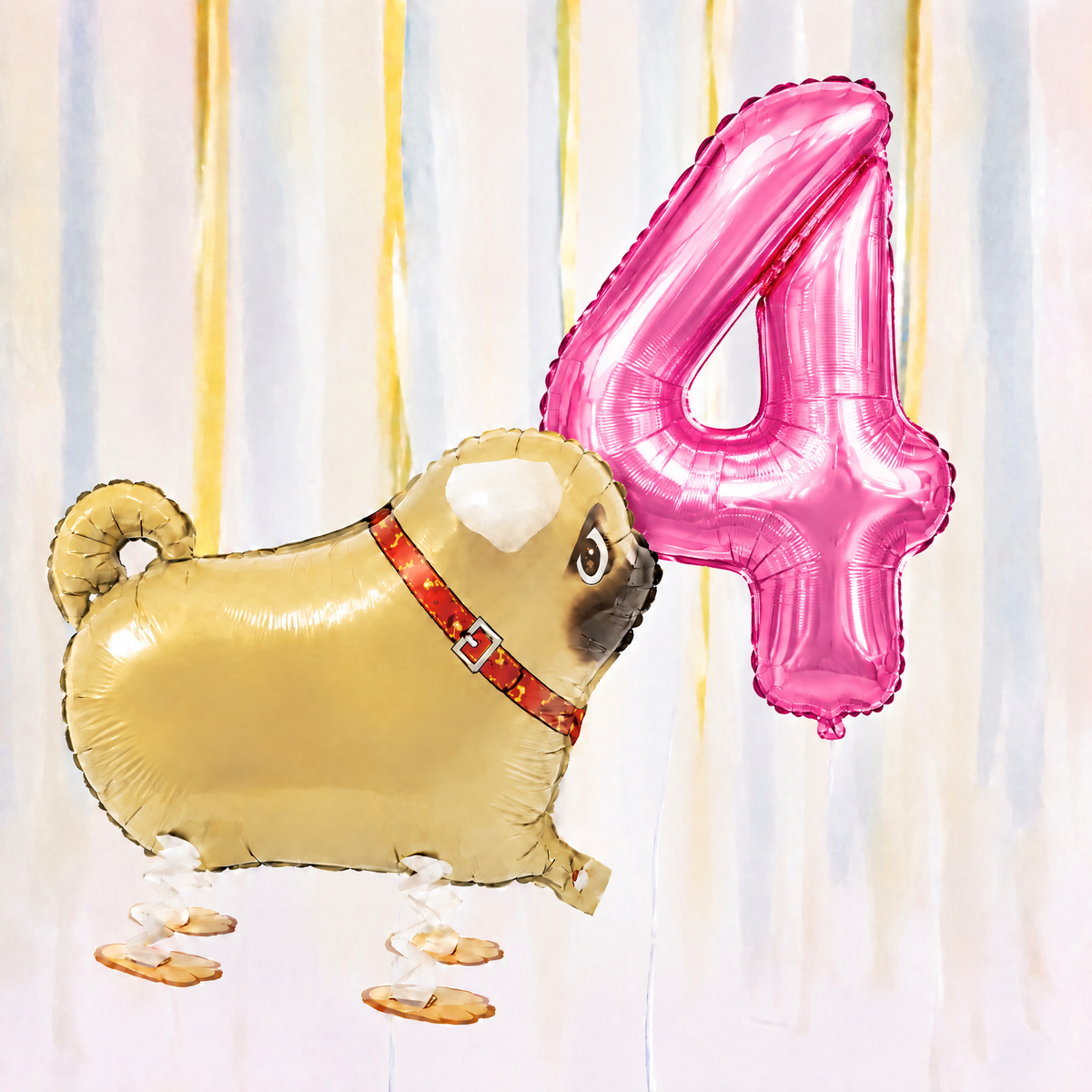 Pug Walking Balloon & Number Balloon Bunch (Choose 1–9 in Pink or Blue)