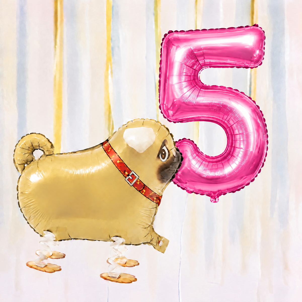 Pug Walking Balloon & Number Balloon Bunch (Choose 1–9 in Pink or Blue)