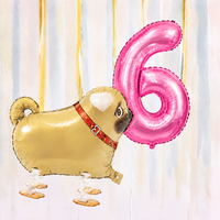 Pug Walking Balloon & Number Balloon Bunch (Choose 1–9 in Pink or Blue)