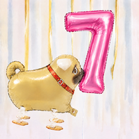 Pug Walking Balloon & Number Balloon Bunch (Choose 1–9 in Pink or Blue)