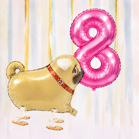 Pug Walking Balloon & Number Balloon Bunch (Choose 1–9 in Pink or Blue)