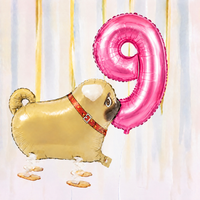 Pug Walking Balloon & Number Balloon Bunch (Choose 1–9 in Pink or Blue)