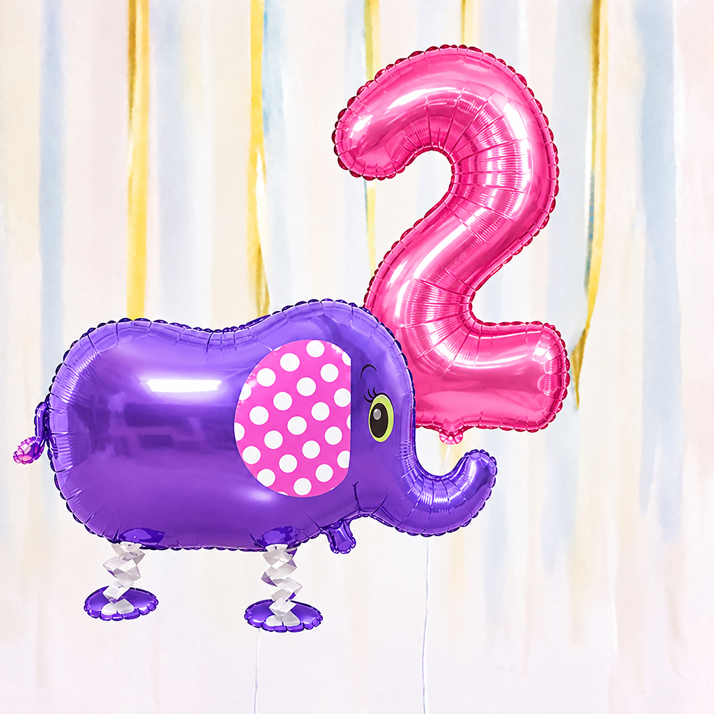 Personalised Elephant Walking Balloon & Number Balloon Bunch (Choose 1–9 in Pink or Blue)