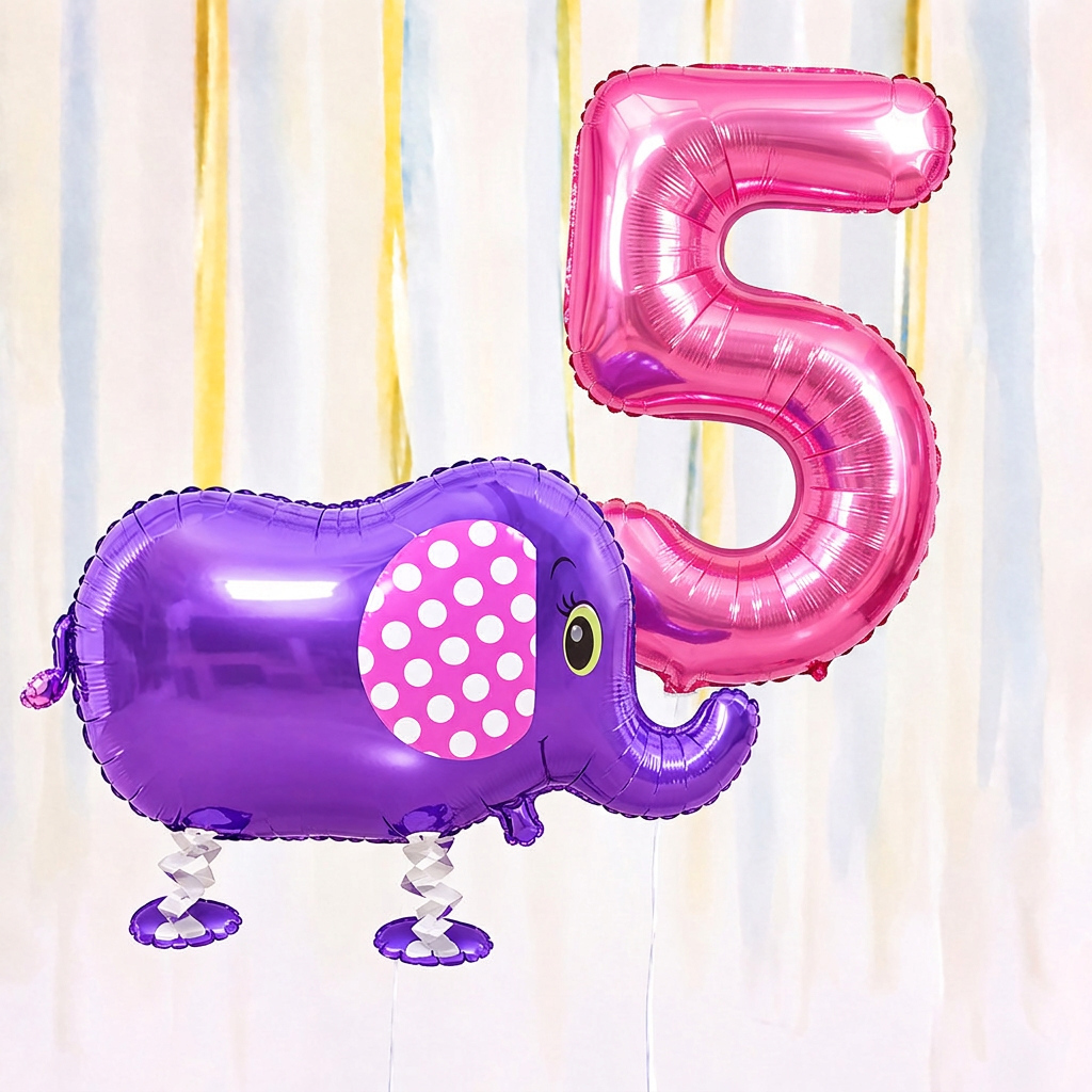 Personalised Elephant Walking Balloon & Number Balloon Bunch (Choose 1–9 in Pink or Blue)