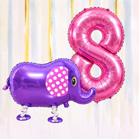 Personalised Elephant Walking Balloon & Number Balloon Bunch (Choose 1–9 in Pink or Blue)