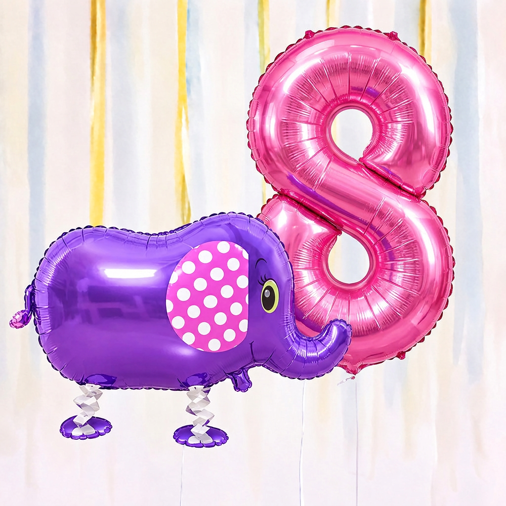 Personalised Elephant Walking Balloon & Number Balloon Bunch (Choose 1–9 in Pink or Blue)