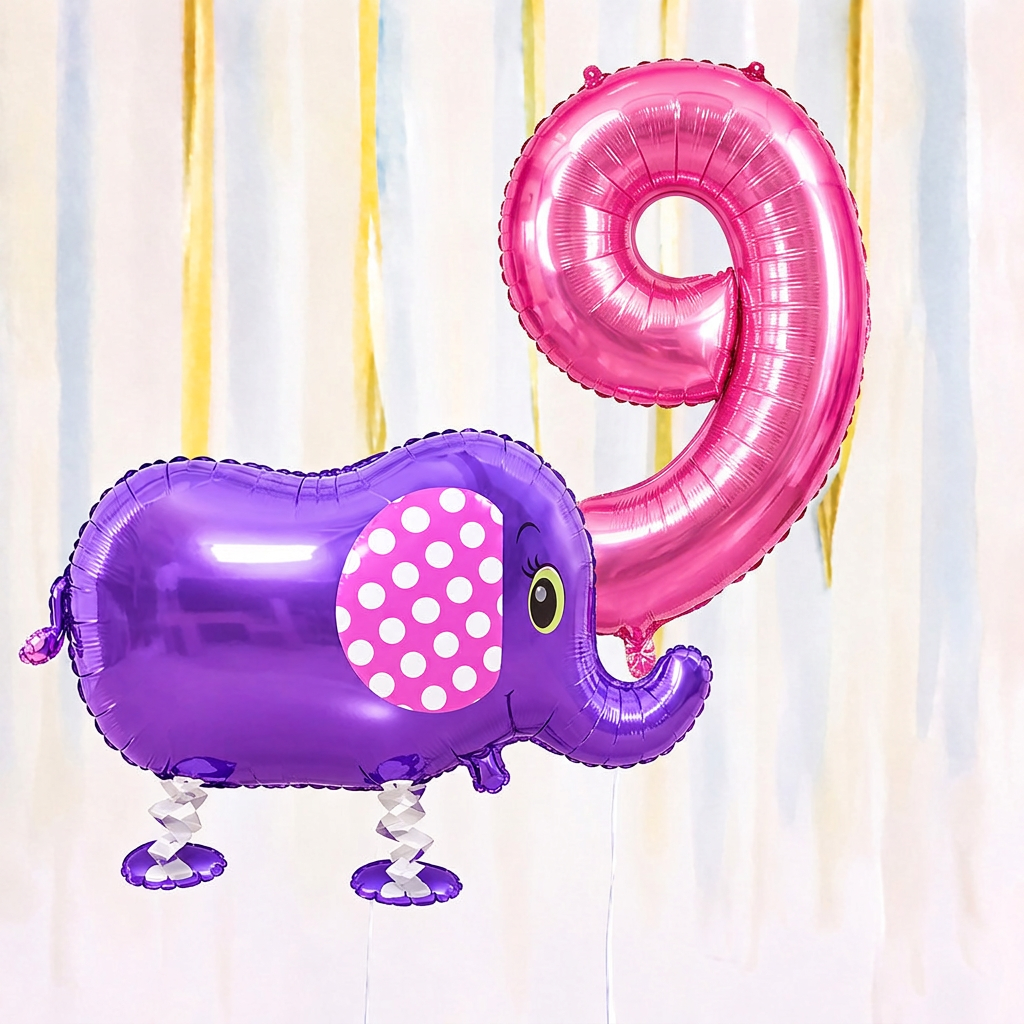 Personalised Elephant Walking Balloon & Number Balloon Bunch (Choose 1–9 in Pink or Blue)