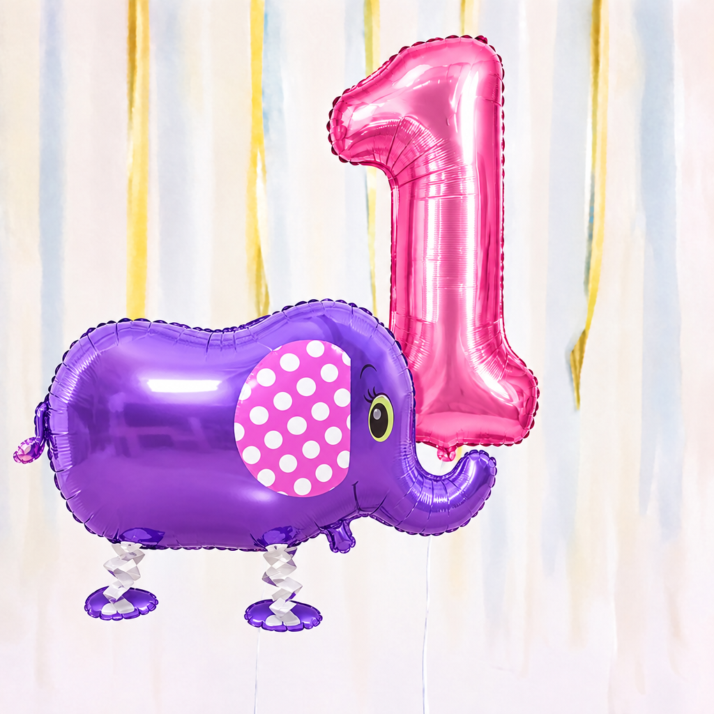 Personalised Elephant Walking Balloon & Number Balloon Bunch (Choose 1–9 in Pink or Blue)