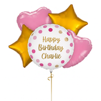 Personalised Pink Dots Balloon 4 Balloons Personalised Balloons
