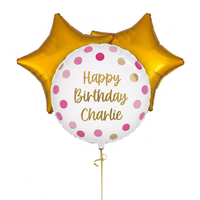 Personalised Pink Dots Balloon 2 Gold Star Balloons Personalised Balloons