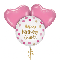 Personalised Pink Dots Balloon 2 Pink Heart Balloons Personalised Balloons