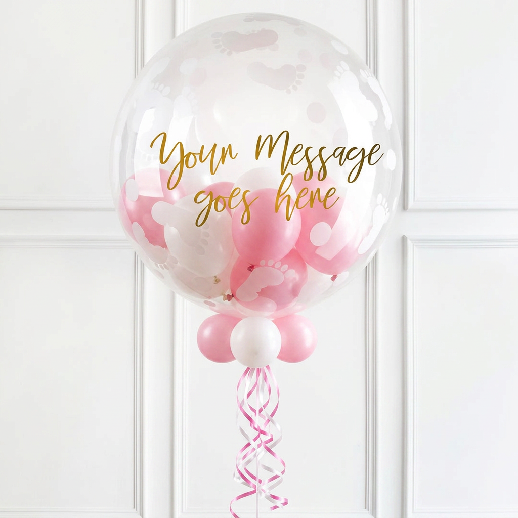Personalised – Pick Your Colour Baby Balloon - Bubble Balloon in a Box Pink and White Personalised Balloons
