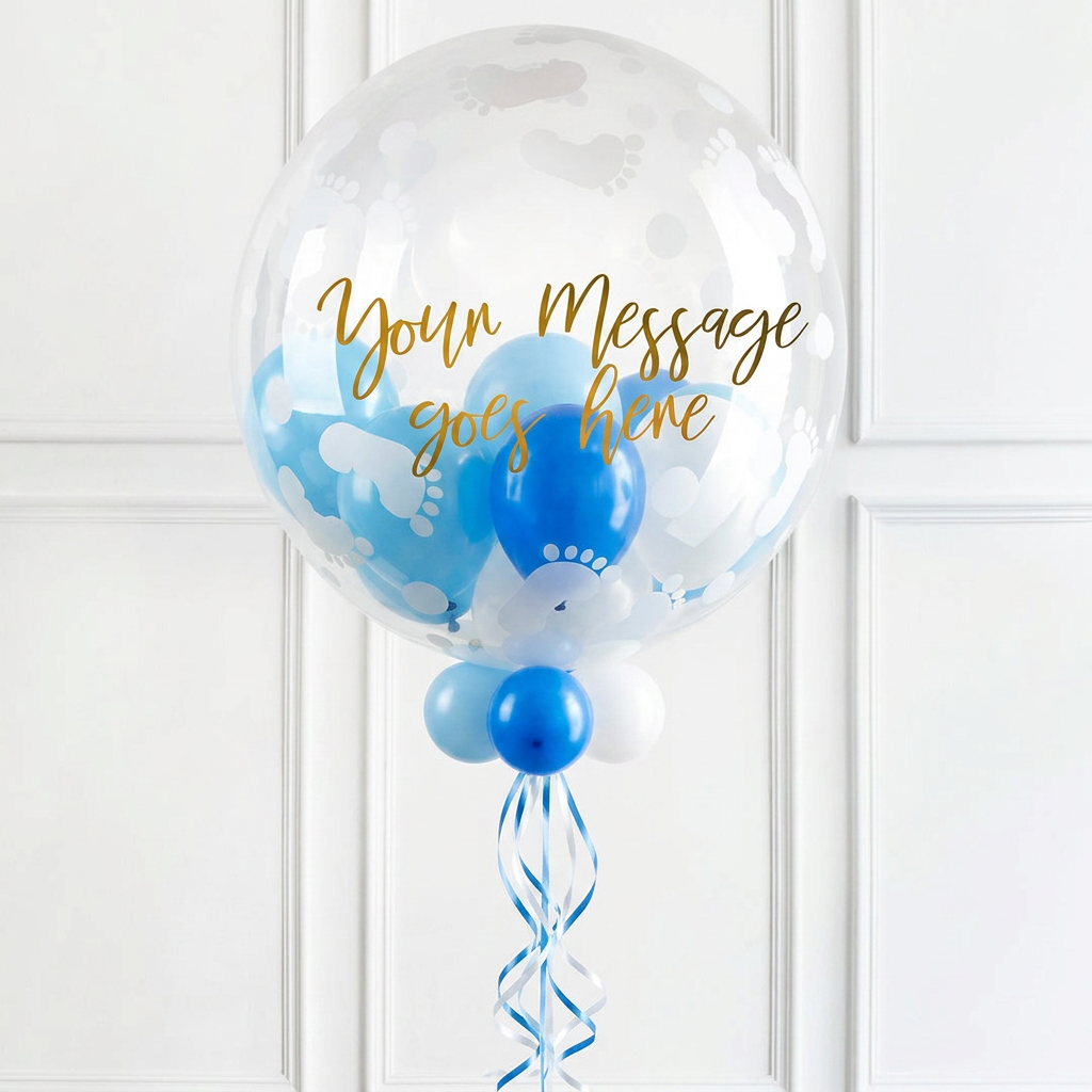 Personalised – Pick Your Colour Baby Balloon - Bubble Balloon in a Box Blue and White Personalised Balloons