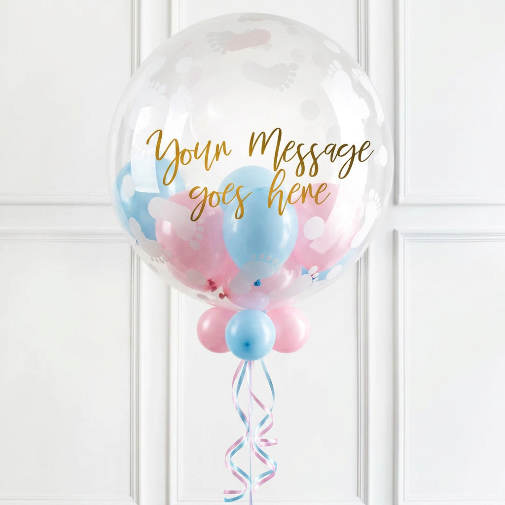 Personalised – Pick Your Colour Baby Balloon - Bubble Balloon in a Box Blue and Pink Personalised Balloons