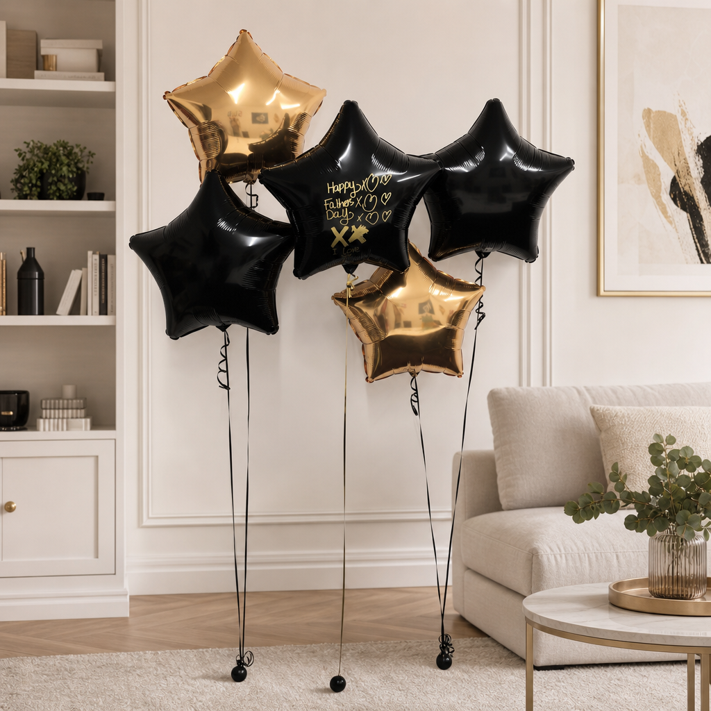 Personalised Hand-drawn balloons - Black and Gold Star Bundle