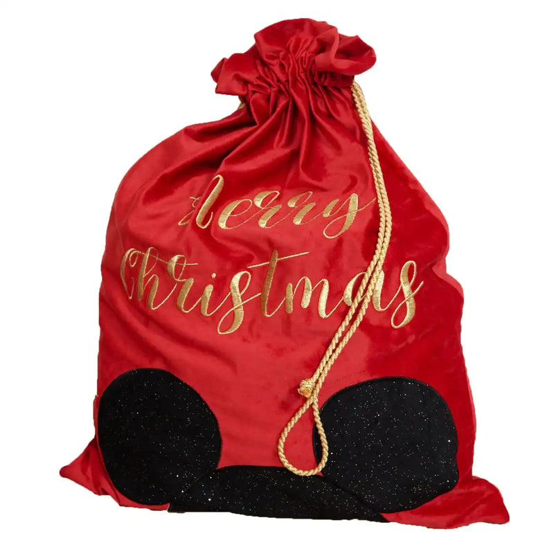 Personalised Disney Mickey Mouse Luxury Red Velvet Christmas Gift Sack Bundles of Joy