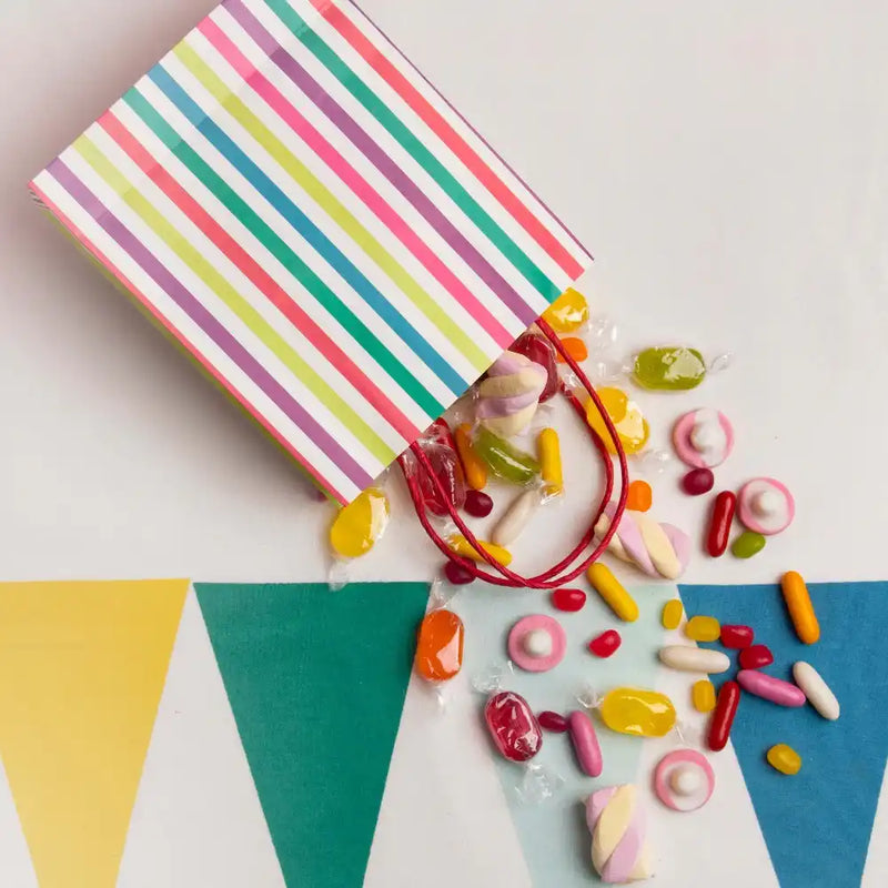 Colourful Striped Paper Party Bags (x8) Kids Party